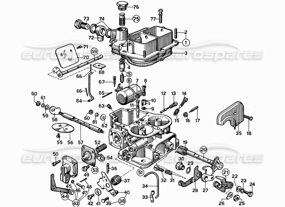 ferrari 365 gt 2+2 (mechanical) diagramma delle parti del carburatore weber (40 dfi-5).