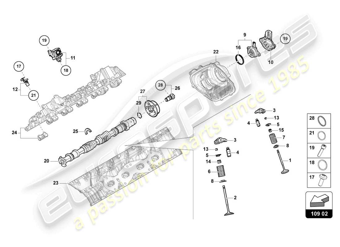 lamborghini urus performante (2023) albero a camme, valvole diagramma delle parti