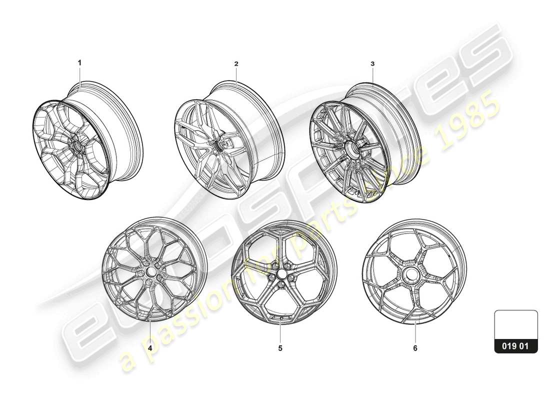 lamborghini huracan sterrato (accessories) diagramma delle parti del cerchio in alluminio