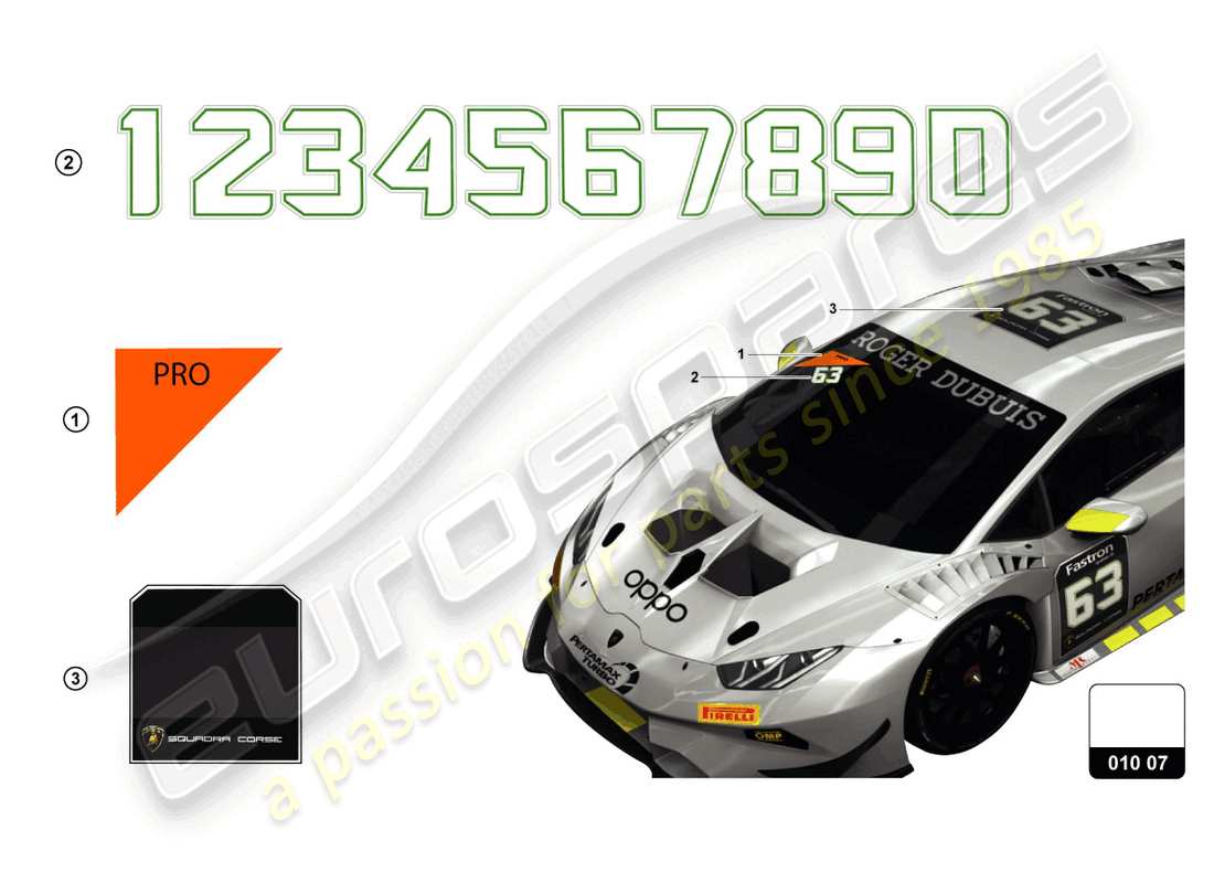 lamborghini 2018 (super trofeo evo) adesivi schema delle parti