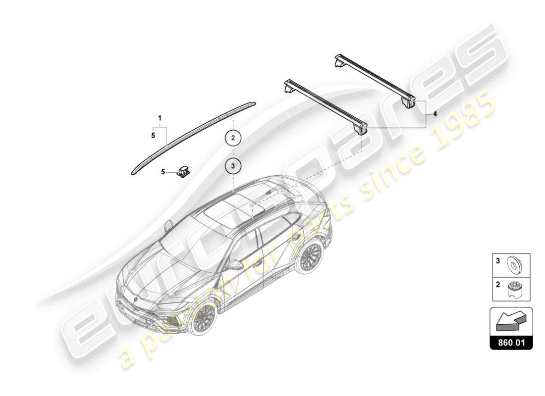 lamborghini urus performante (2023) barra del tetto anteriore diagramma delle parti