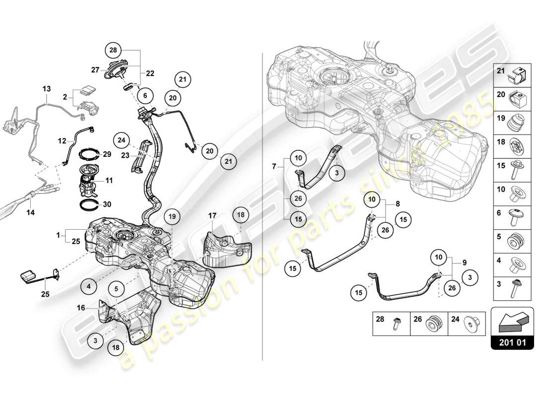 lamborghini urus (2022) serbatoio di carburante diagramma delle parti