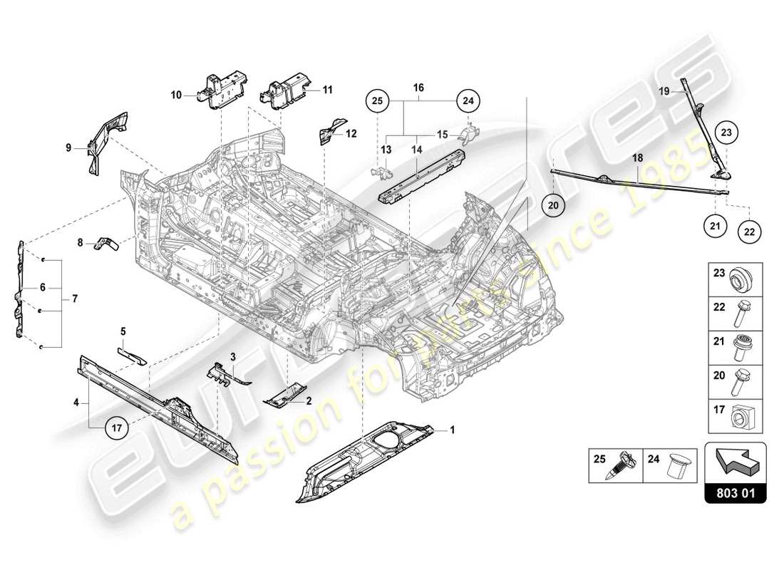 lamborghini urus performante (2023) sottoscocca schema delle parti