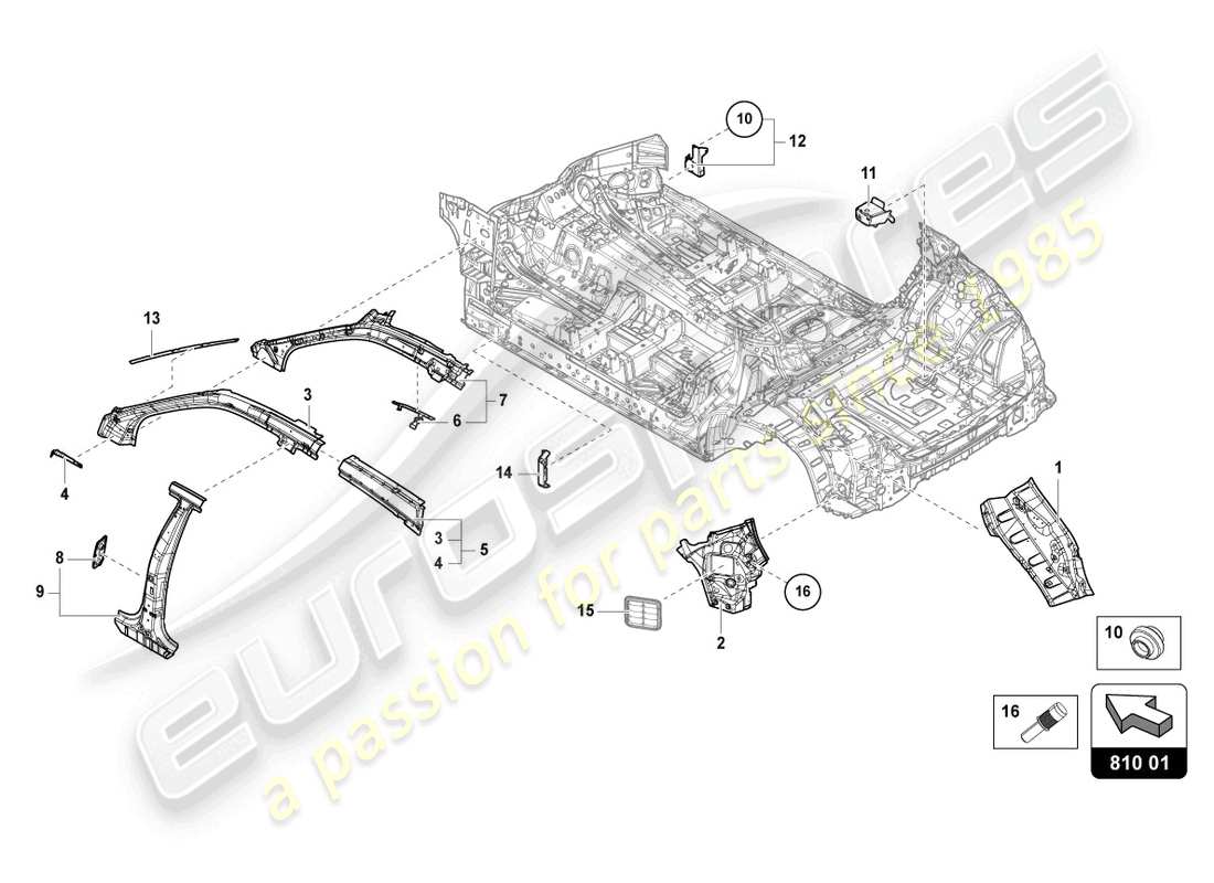 lamborghini 2021 | urus seitenteil, innenseite teilediagramm