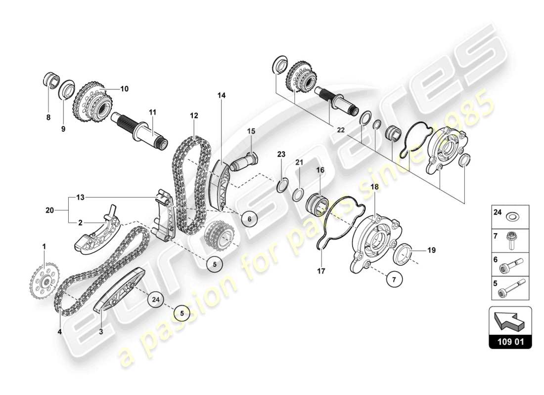 lamborghini lp770-4 svj coupe (2022) diagramma delle parti della catena di distribuzione