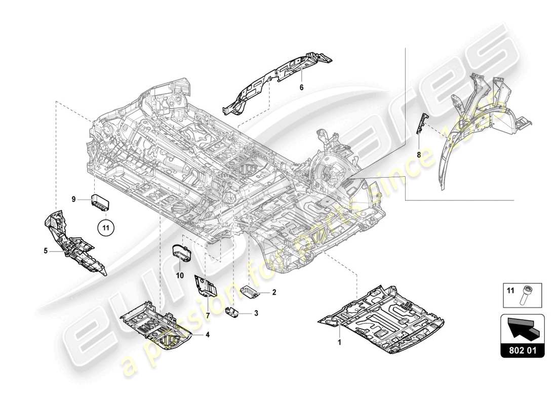 lamborghini urus performante (2023) piastra inferiore diagramma delle parti