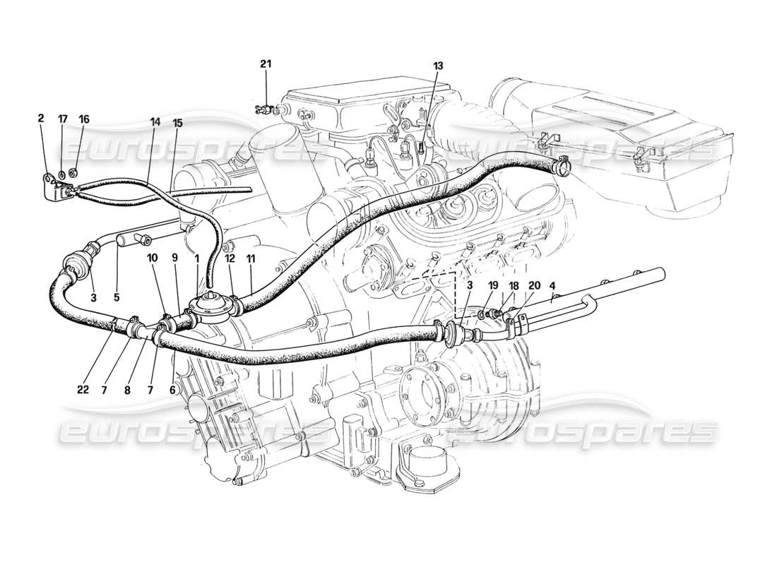 ferrari 328 (1988) diagramma delle parti dell'iniezione d'aria (per versione usa e ch88).