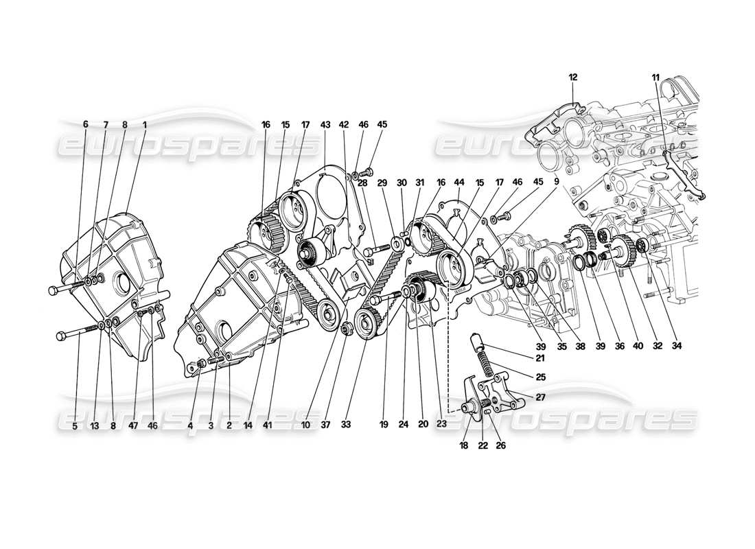 ferrari mondial 3.2 qv (1987) sistema di cronometraggio - diagramma delle parti dei controlli