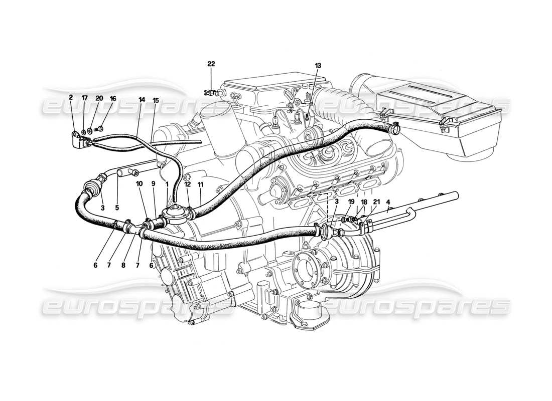 ferrari mondial 3.2 qv (1987) diagramma delle parti dell'iniezione d'aria (per la versione usa).