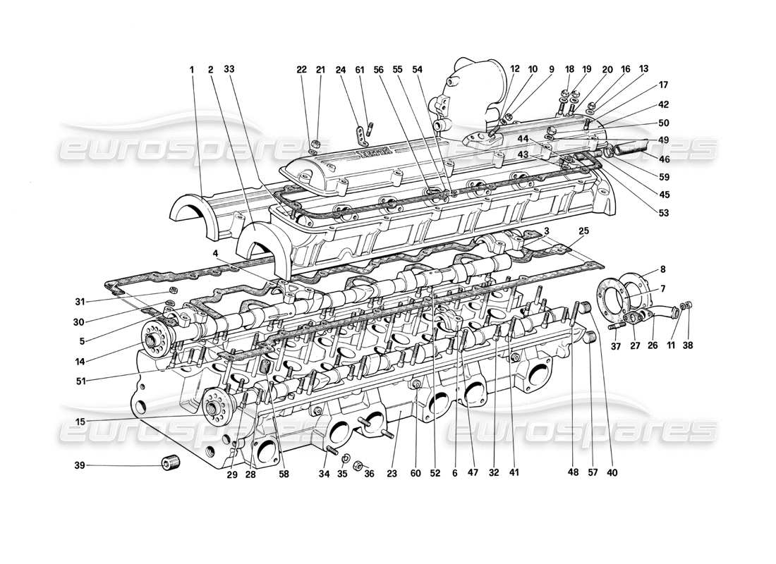 ferrari 412 (mechanical) diagramma delle parti della testata (sinistra).