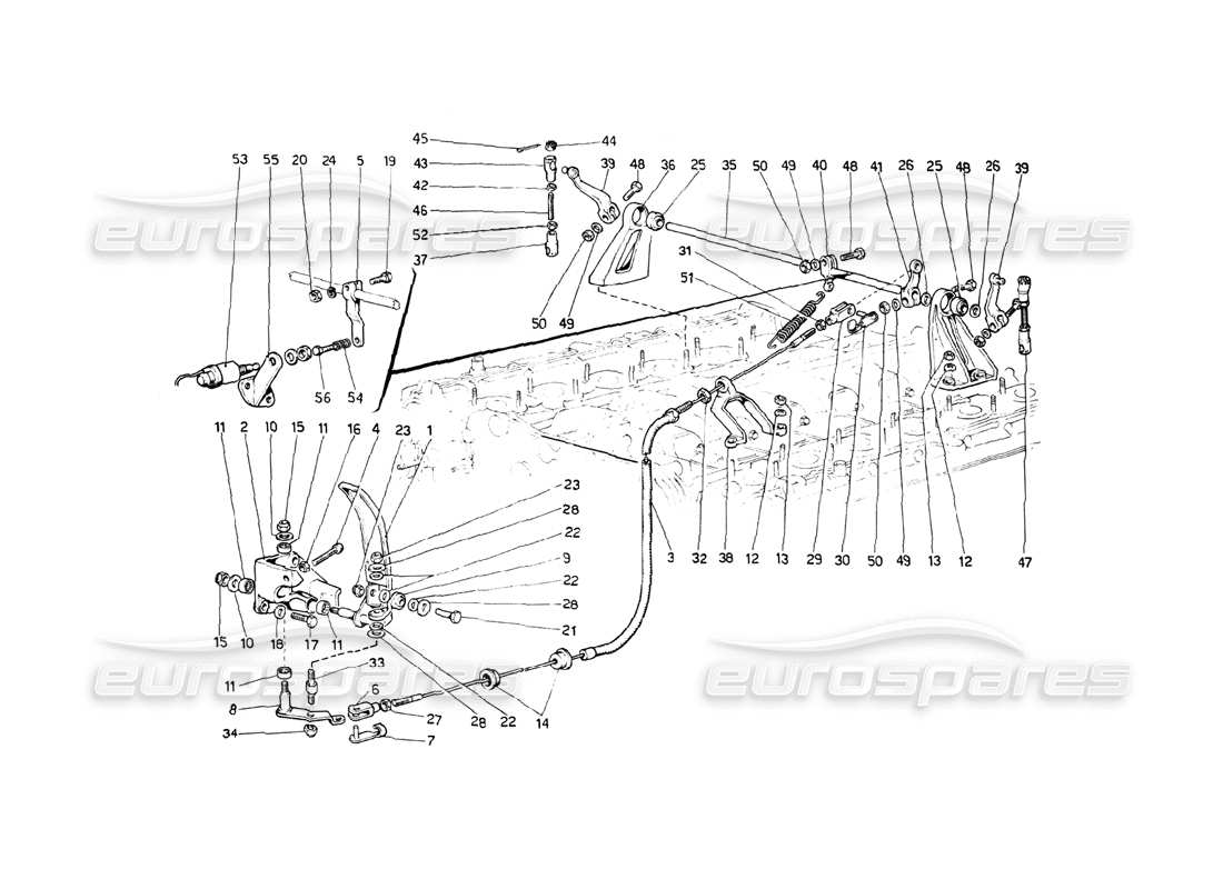 FERRARI 512 BB DIAGRAMMA DELLE PARTI DEL CONTROLLO DELL'ACCELERATORE ferrari 512 bb diagramma delle parti del controllo dell'acceleratore