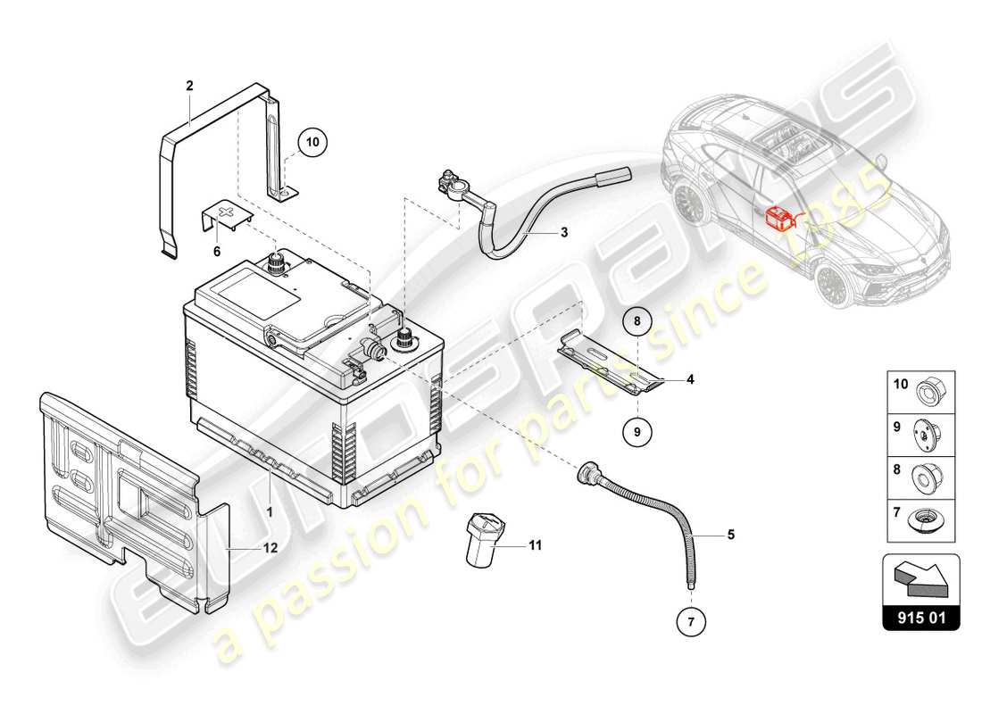 lamborghini urus performante (2023) diagramma delle parti della batteria