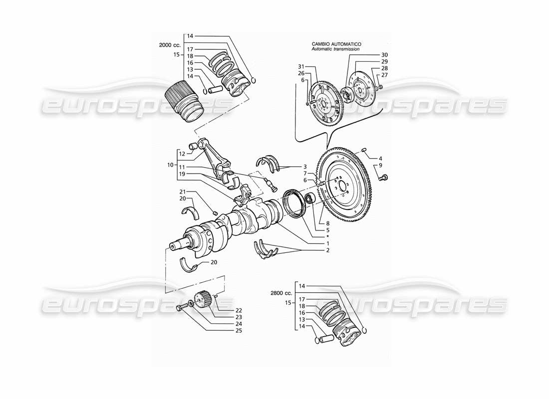maserati ghibli 2.8 (abs) schema delle parti di albero motore, pistoni, bielle e volano