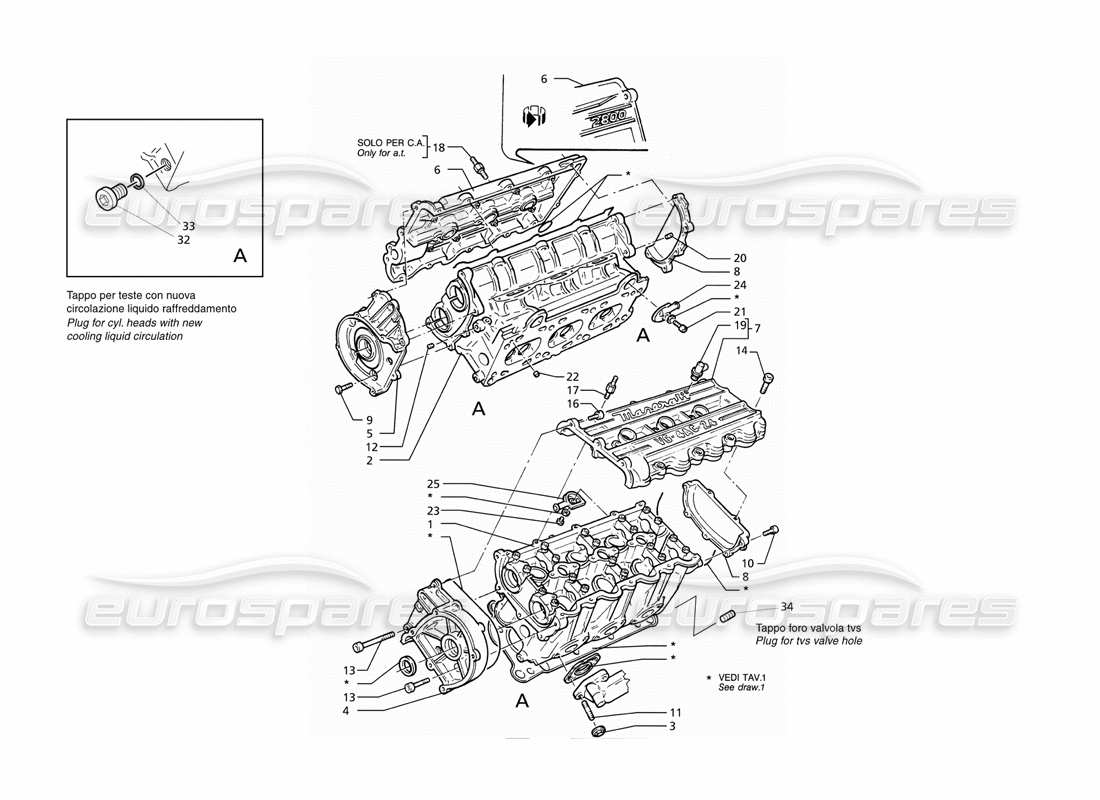 maserati ghibli 2.8 (abs) diagramma delle parti delle teste dei cilindri