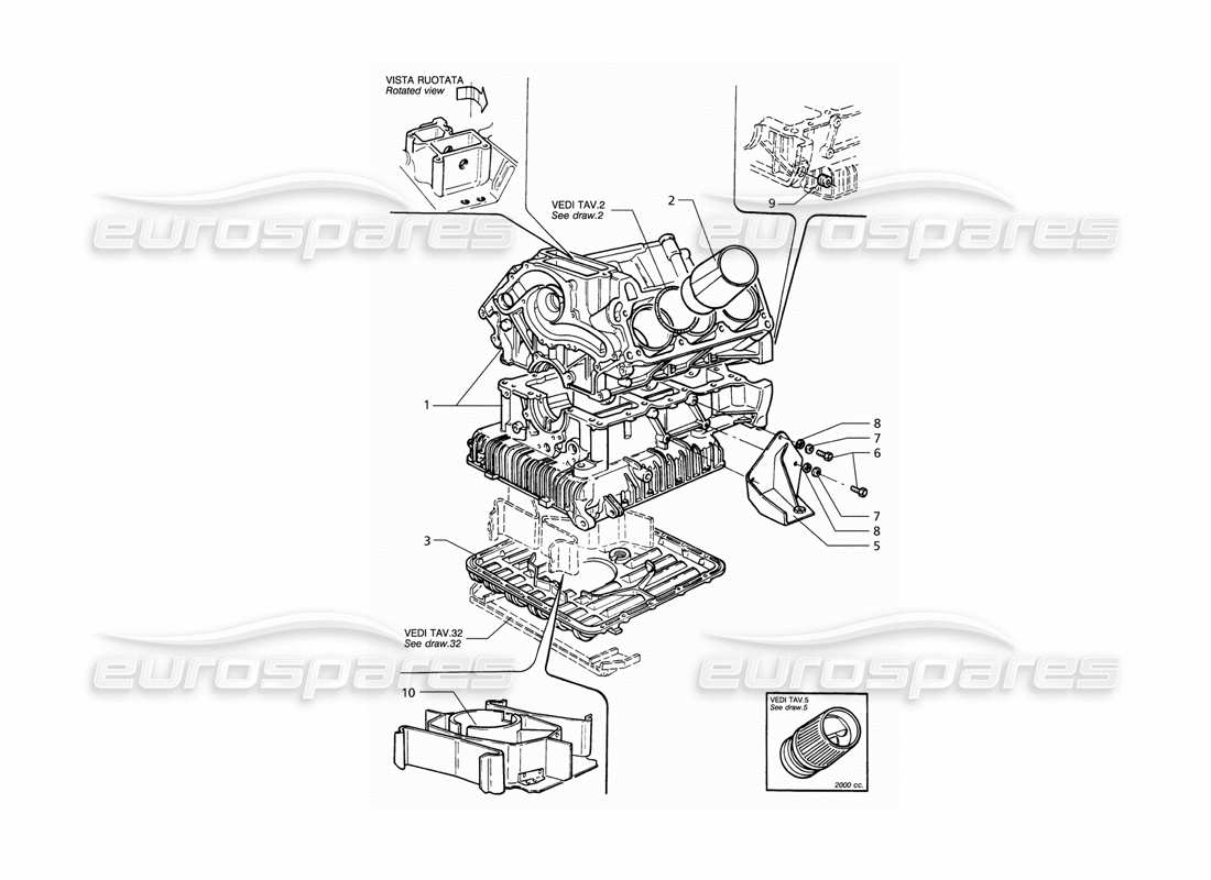 maserati qtp v6 (1996) diagramma delle parti del blocco motore e della coppa dell'olio