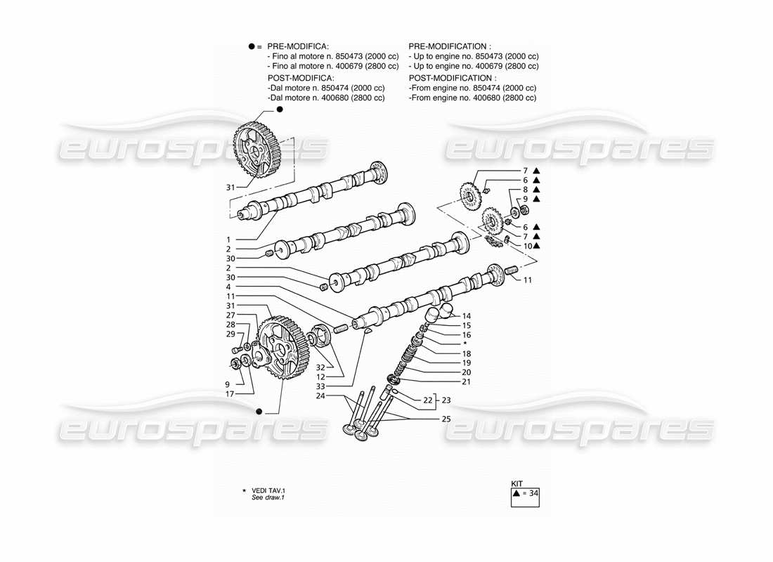 maserati ghibli 2.8 (abs) diagramma delle parti di temporizzazione