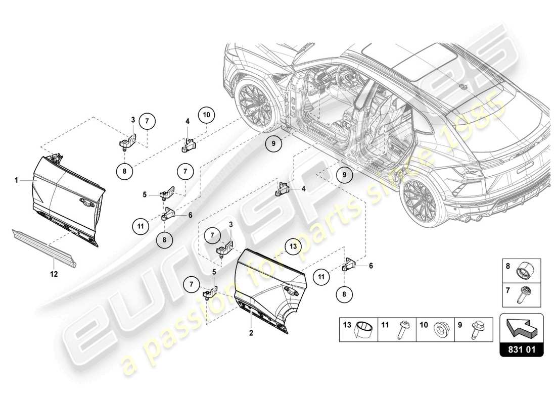 lamborghini urus performante (2023) porta diagramma delle parti