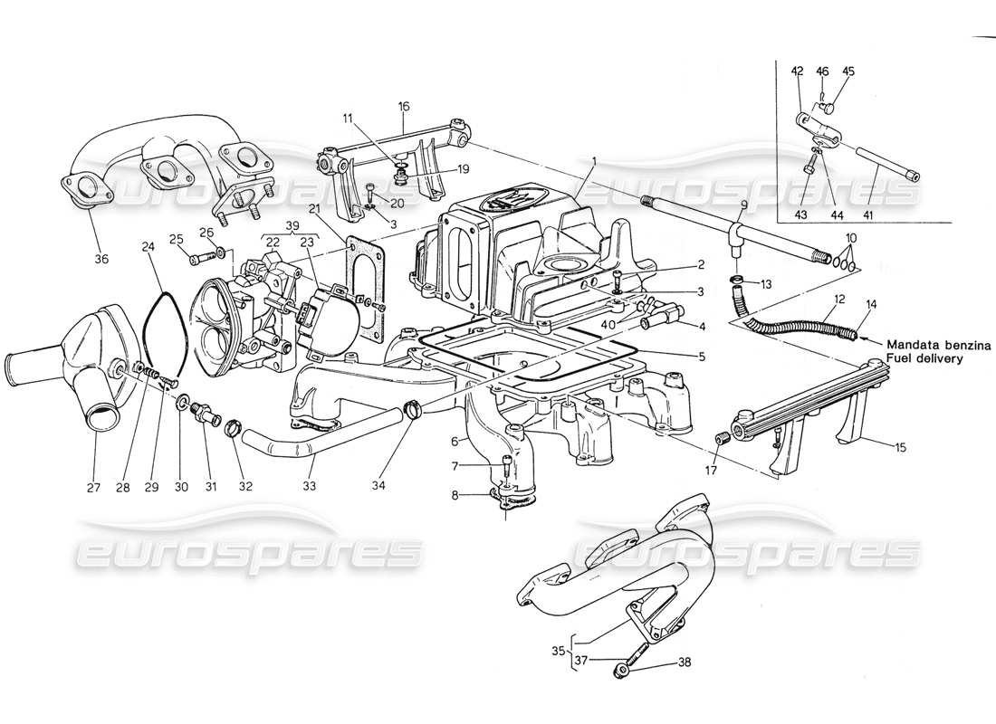 maserati biturbo spider diagramma della parte del corpo della valvola a farfalla del collettore di aspirazione