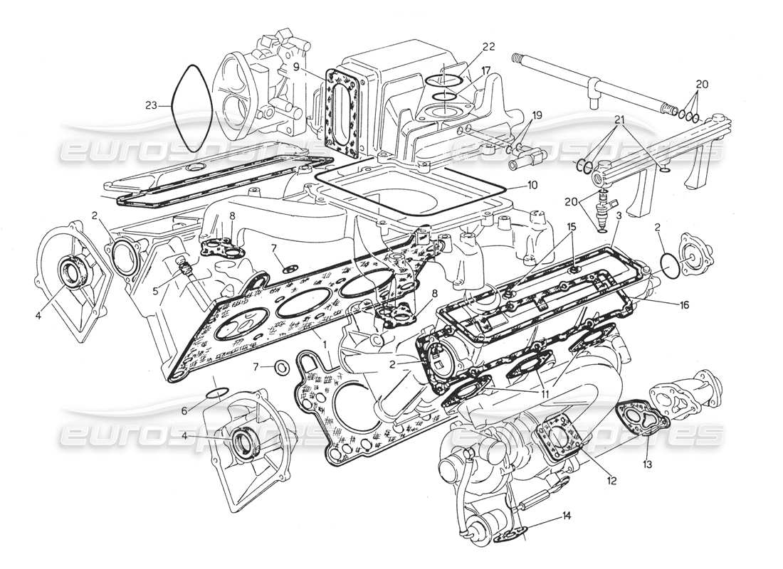 maserati biturbo spider diagramma delle parti delle guarnizioni delle teste e delle gomme