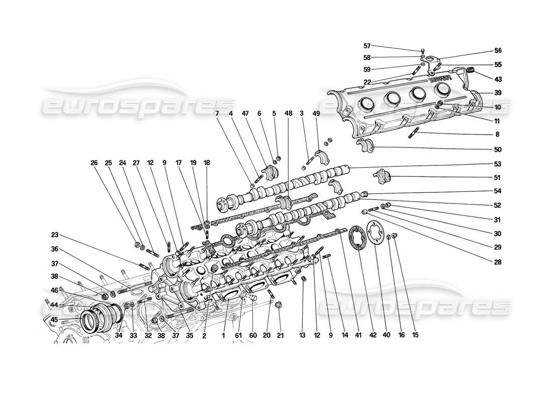 ferrari mondial 3.2 qv (1987) diagramma delle parti della testata (sinistra).
