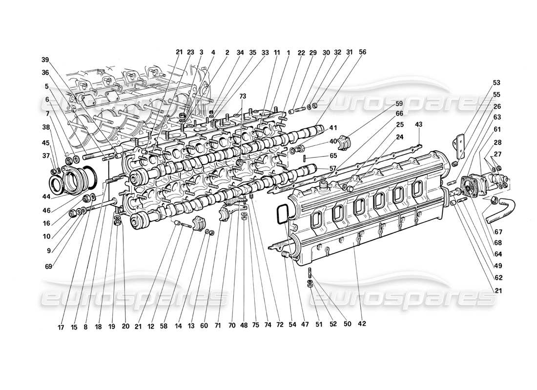 ferrari testarossa (1990) diagramma delle parti della testata (sinistra).