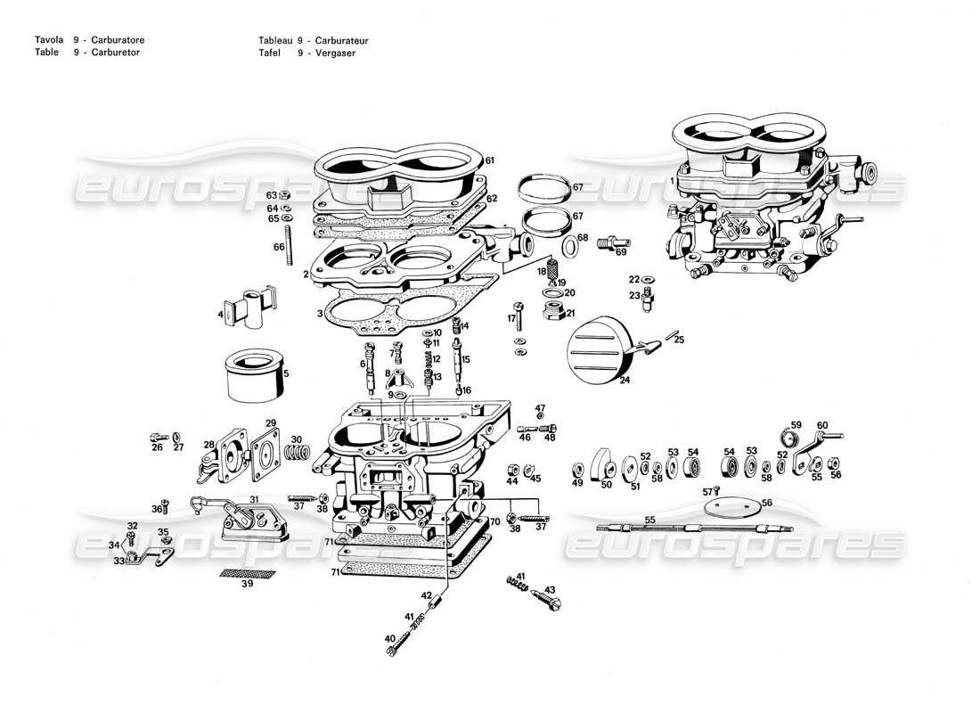 MASERATI MERAK 3.0 SCHEMA DELLE PARTI DEL CARBURATORE maserati merak 3.0 schema delle parti del carburatore