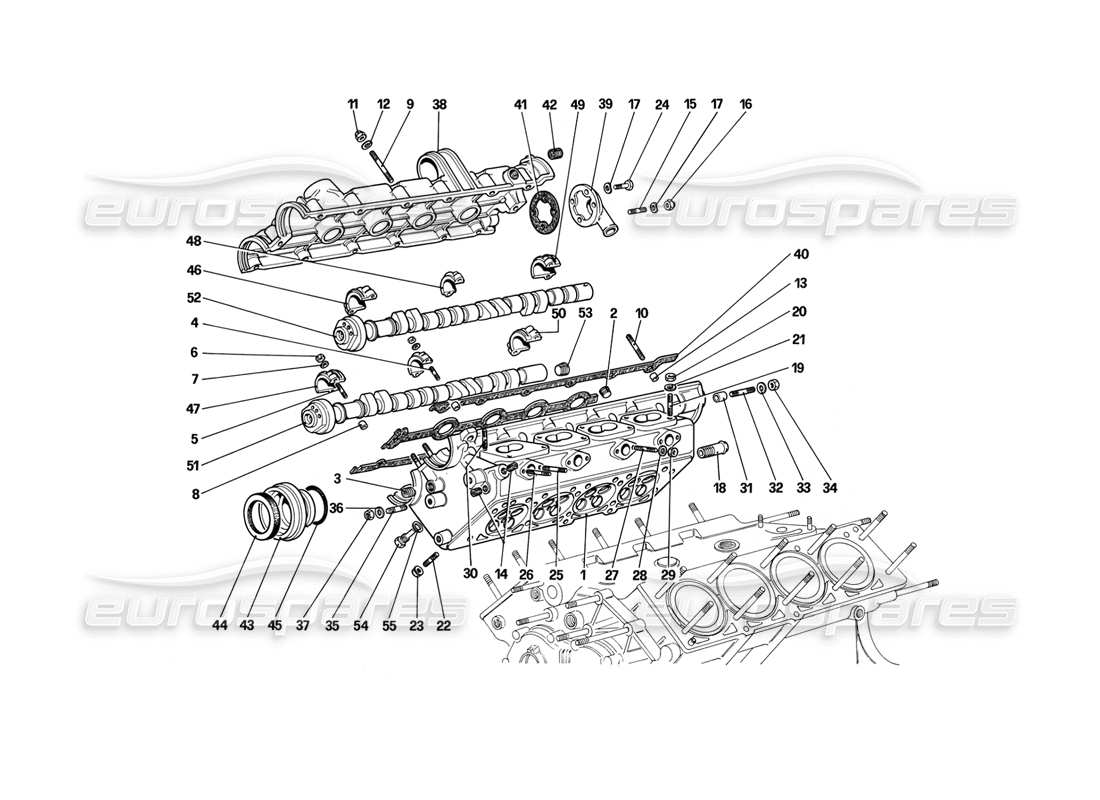 ferrari mondial 3.2 qv (1987) diagramma delle parti della testata (destra).