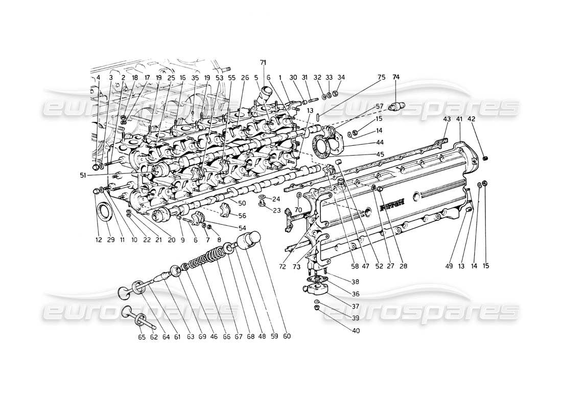FERRARI 512 BB DIAGRAMMA DELLE PARTI DELLA TESTATA (SINISTRA). ferrari 512 bb diagramma delle parti della testata (sinistra).