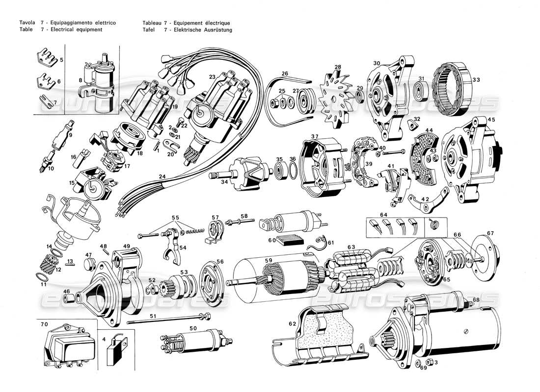 MASERATI MERAK 3.0 SCHEMA DELLE PARTI DELL'APPARECCHIATURA ELETTRICA maserati merak 3.0 schema delle parti dell'apparecchiatura elettrica