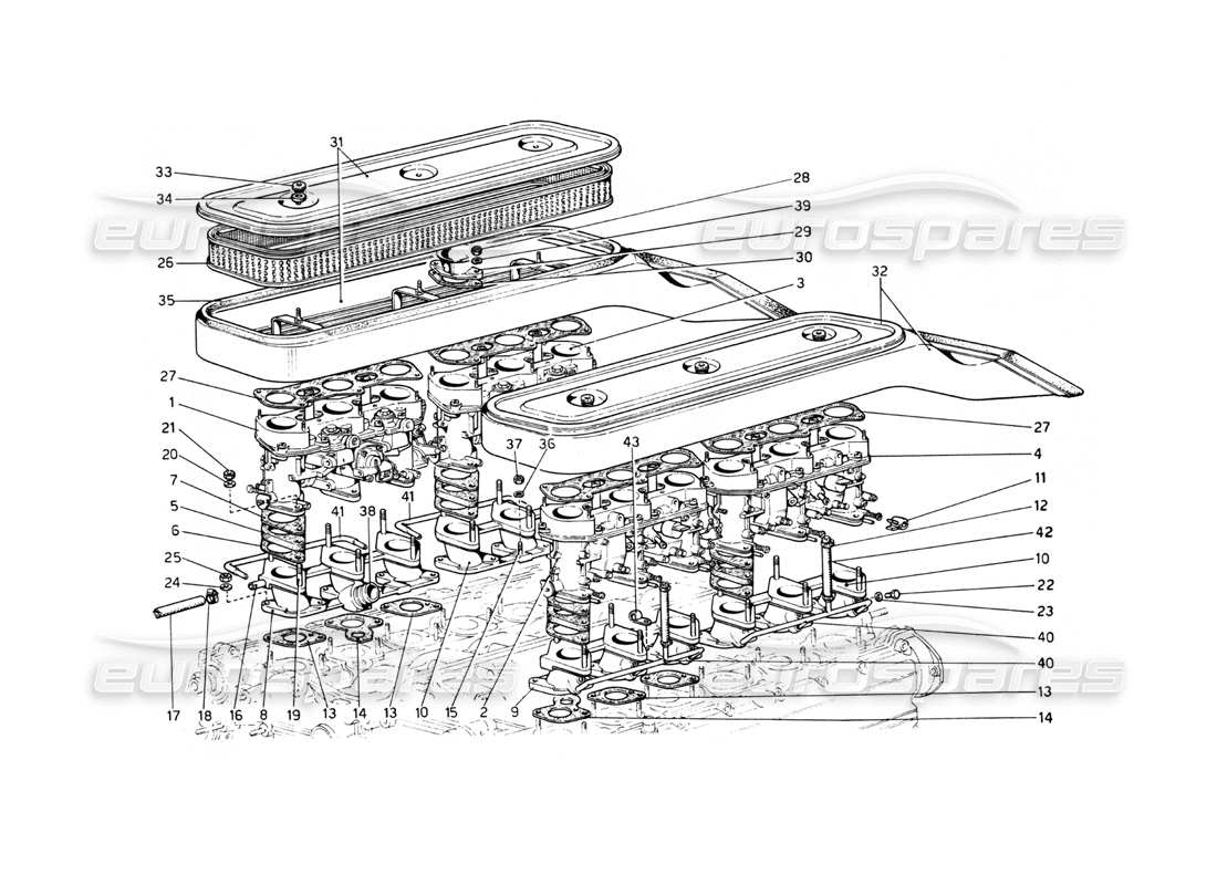 FERRARI 512 BB DIAGRAMMA DELLE PARTI DELLE PRESE D'ARIA E DEI COLLETTORI ferrari 512 bb diagramma delle parti delle prese d'aria e dei collettori