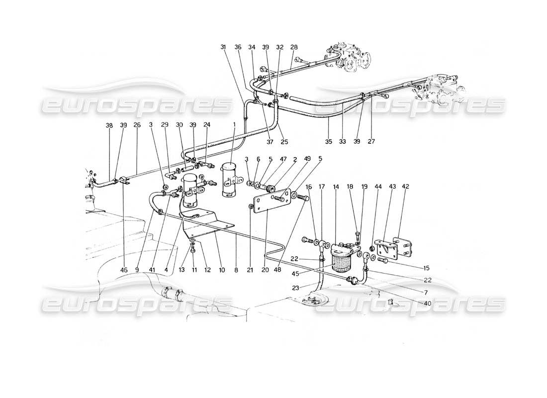 ferrari 400 gt (mechanical) diagramma delle parti delle pompe e dei tubi del carburante