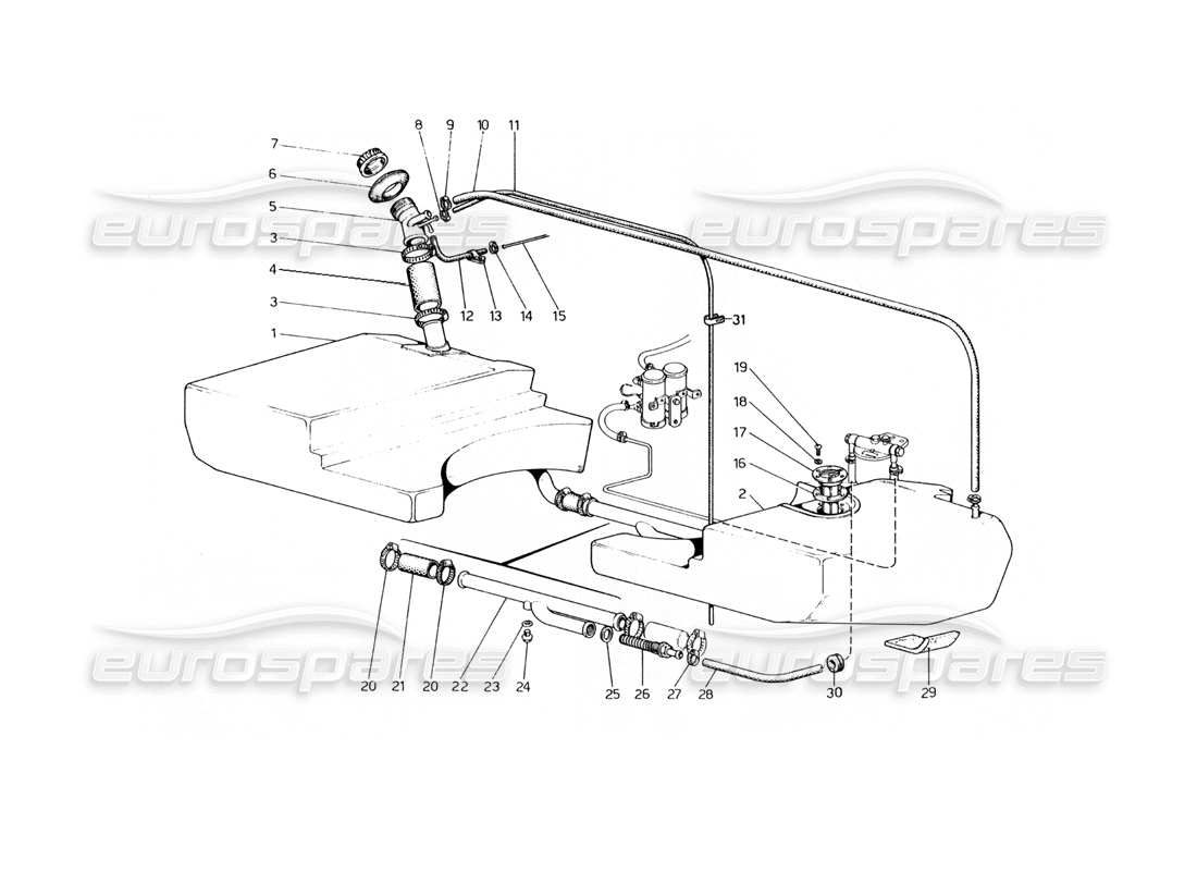 ferrari 400 gt (mechanical) diagramma delle parti dei serbatoi e dei tubi del carburante