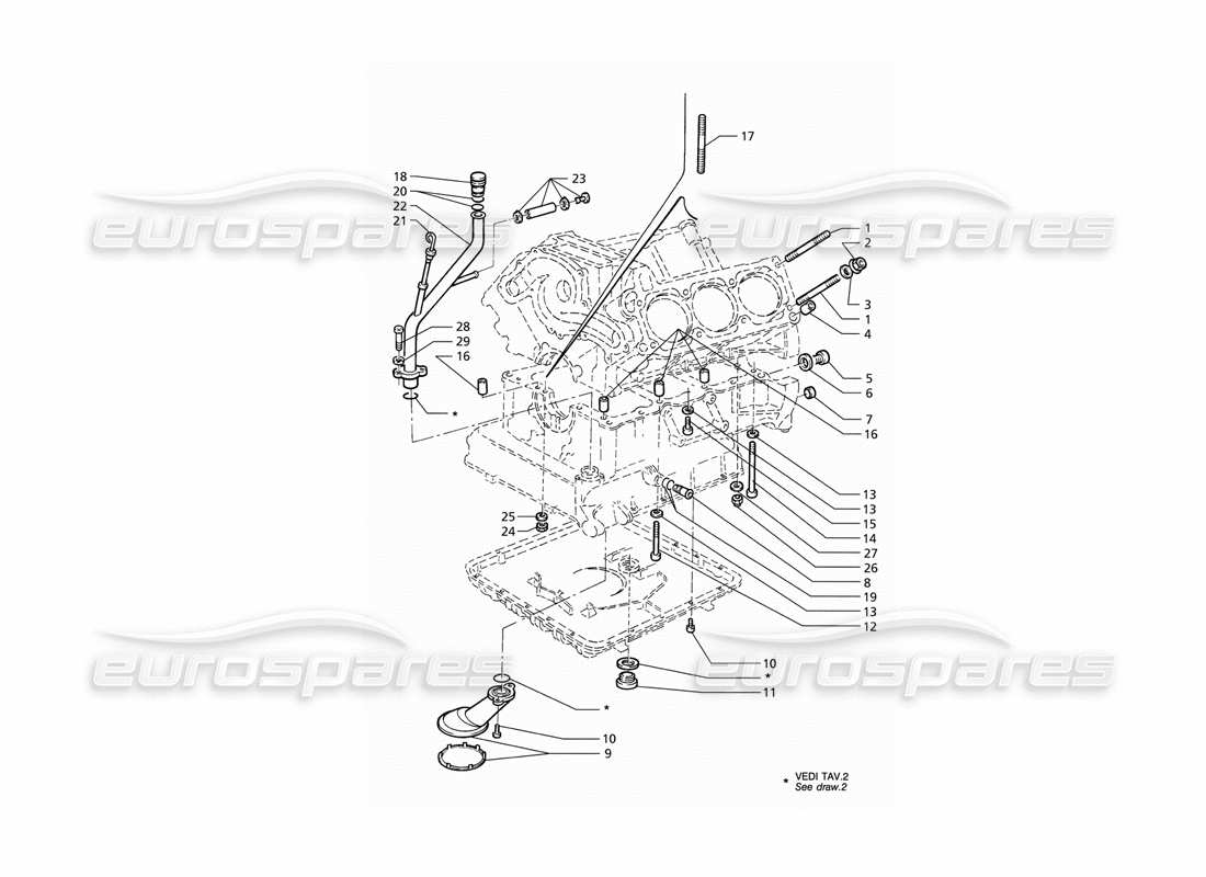 maserati qtp v6 (1996) diagramma delle parti di elementi di fissaggio e accessori del blocco