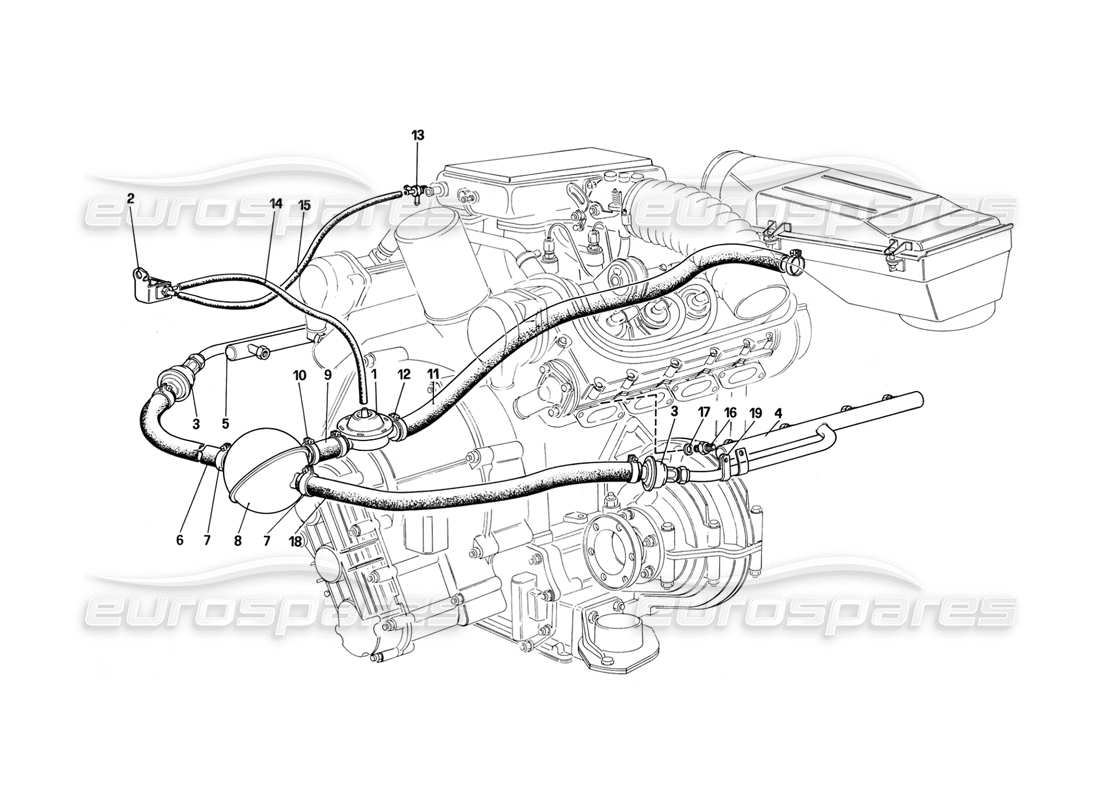 ferrari mondial 3.2 qv (1987) schema delle parti iniezione aria (per versione ch).