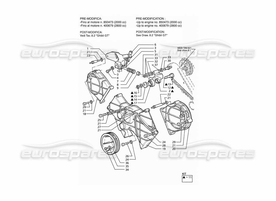 maserati ghibli 2.8 (abs) diagramma delle parti del controllo del tempo