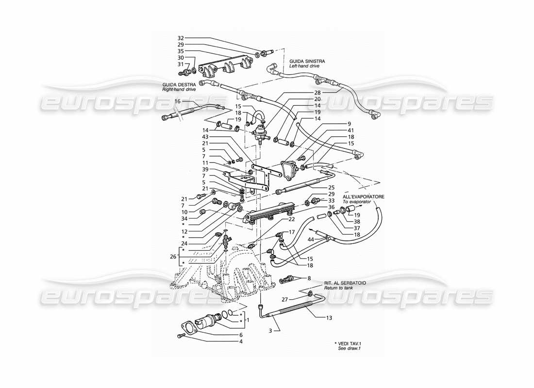 maserati ghibli 2.8 gt (variante) diagramma delle parti degli accessori del sistema di iniezione