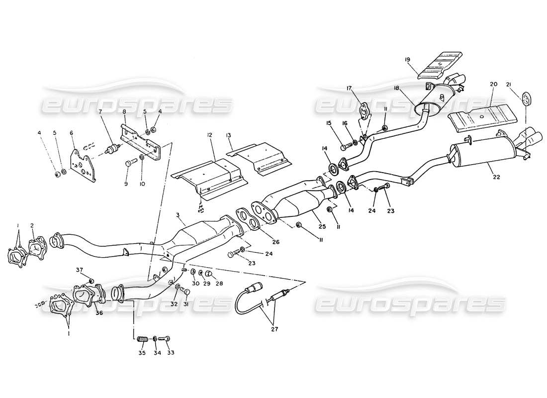 maserati ghibli 2.8 (non abs) diagramma delle parti del sistema di scarico catalizzato (2000cc).