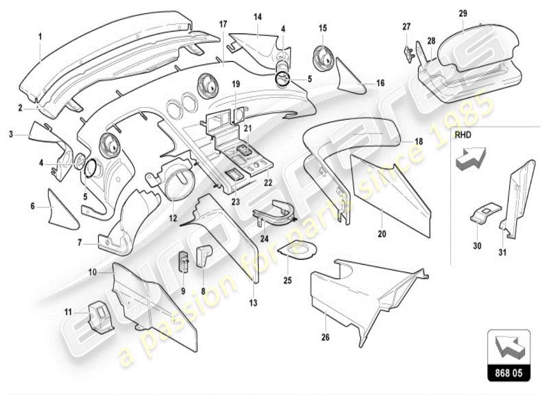lamborghini diablo vt (1996) decorazione interna diagramma delle parti