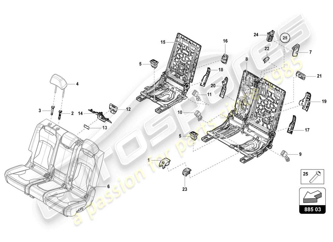 lamborghini urus s (2024) panca (3-seater) diagramma delle parti