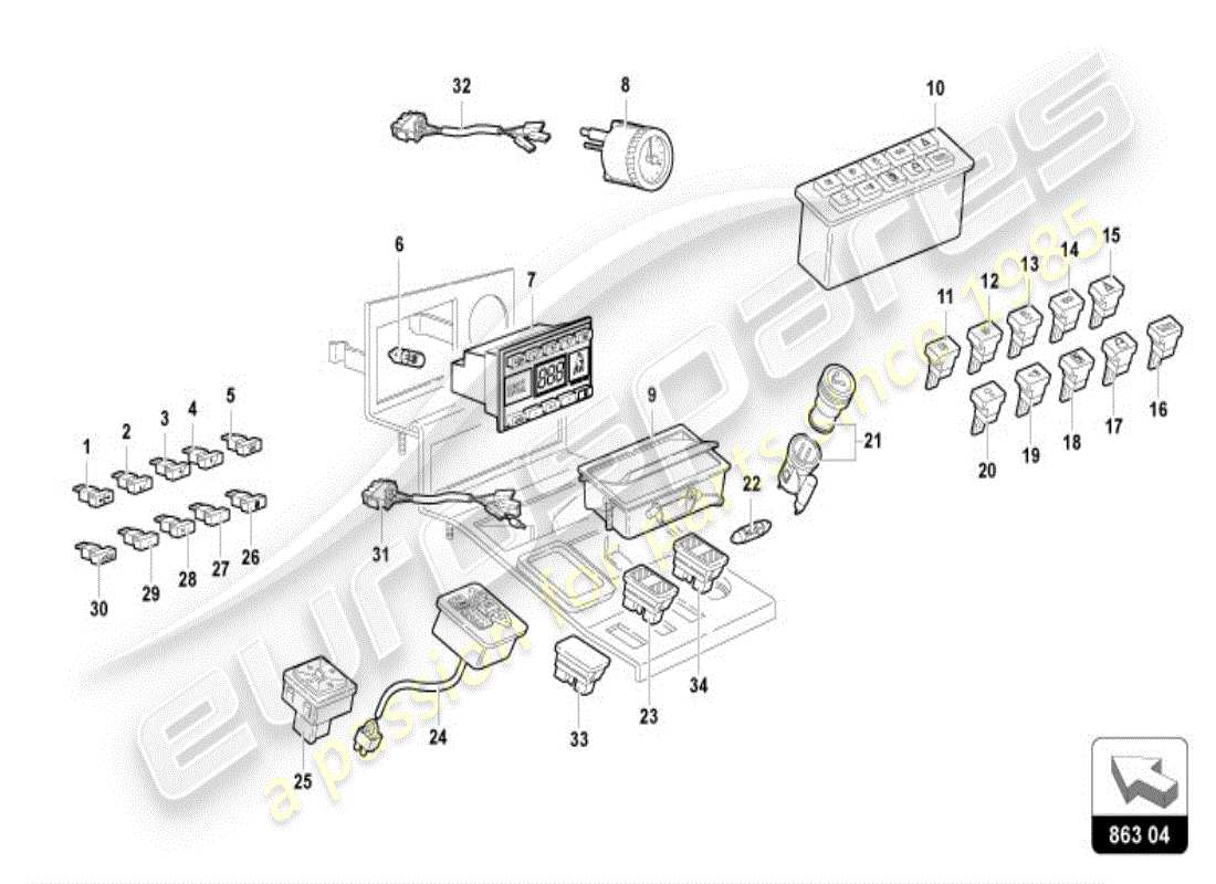 lamborghini diablo vt (1995) tunnel diagramma delle parti
