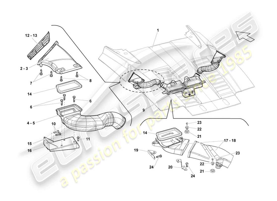 lamborghini lp560-4 spider (2013) filtro aria con parti di collegamento schema parte