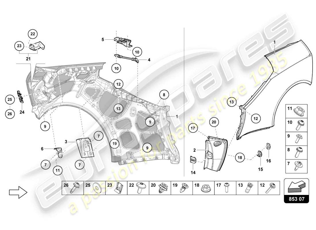 lamborghini 2023 (evo spyder 2wd) schema delle parti della protezione ala