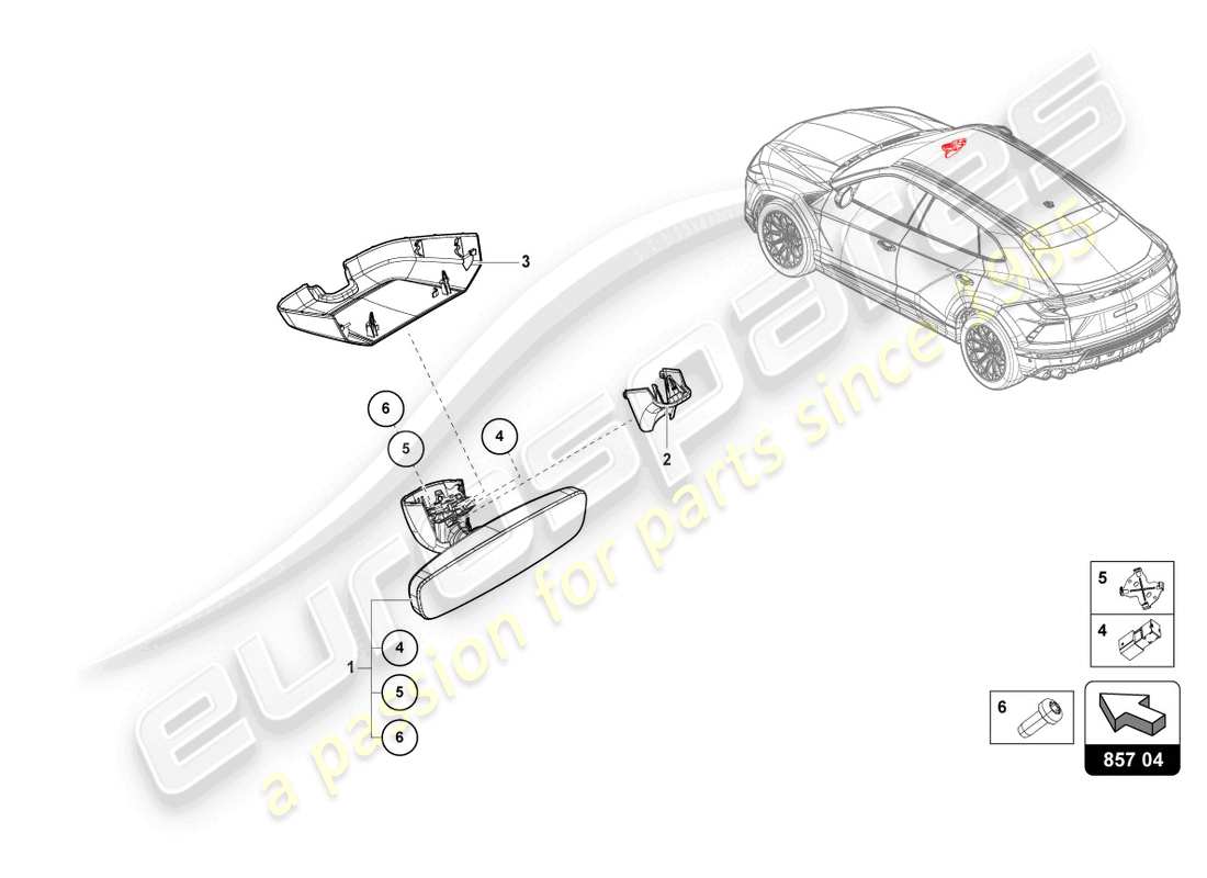 lamborghini urus s (2024) specchio interno diagramma delle parti