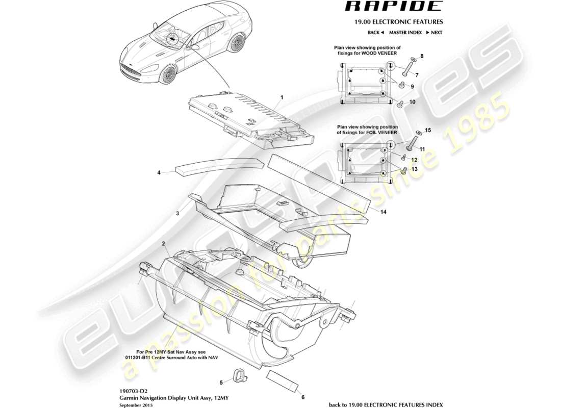 aston martin rapide (2012) display di navigazione, garmin, 12my diagramma delle parti