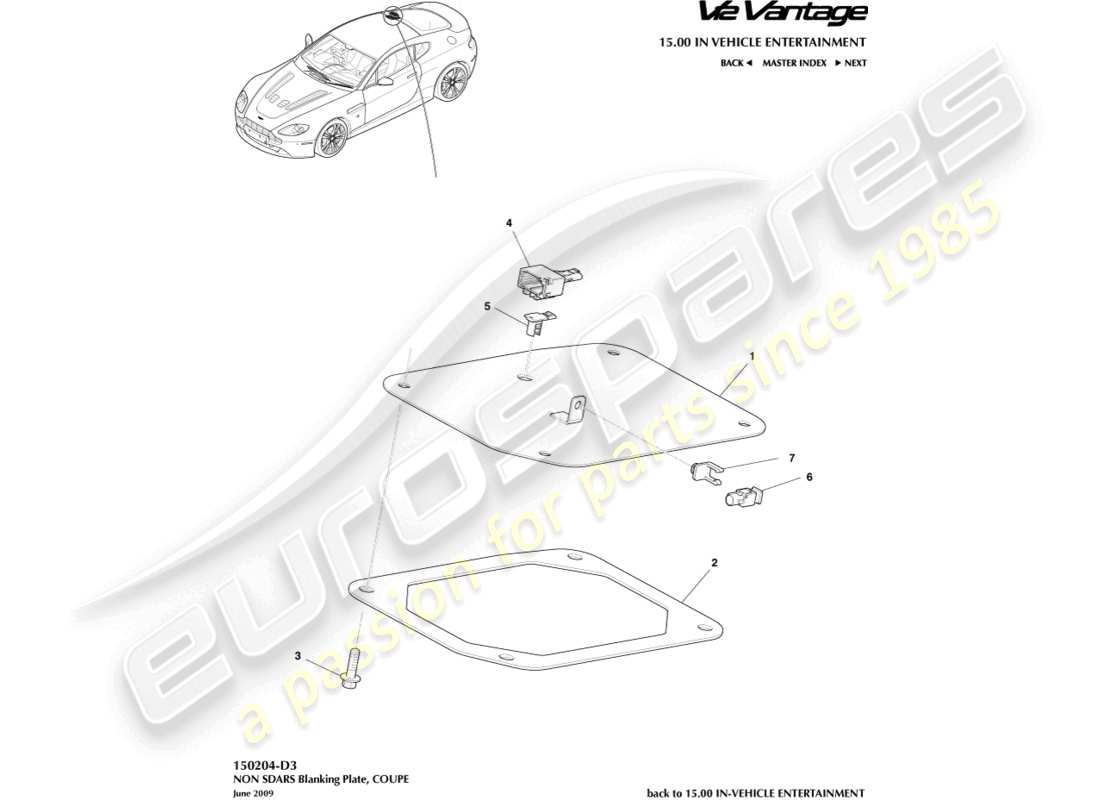 aston martin v12 vantage (2013) piastra di chiusura non sdars, diagramma delle parti coupé