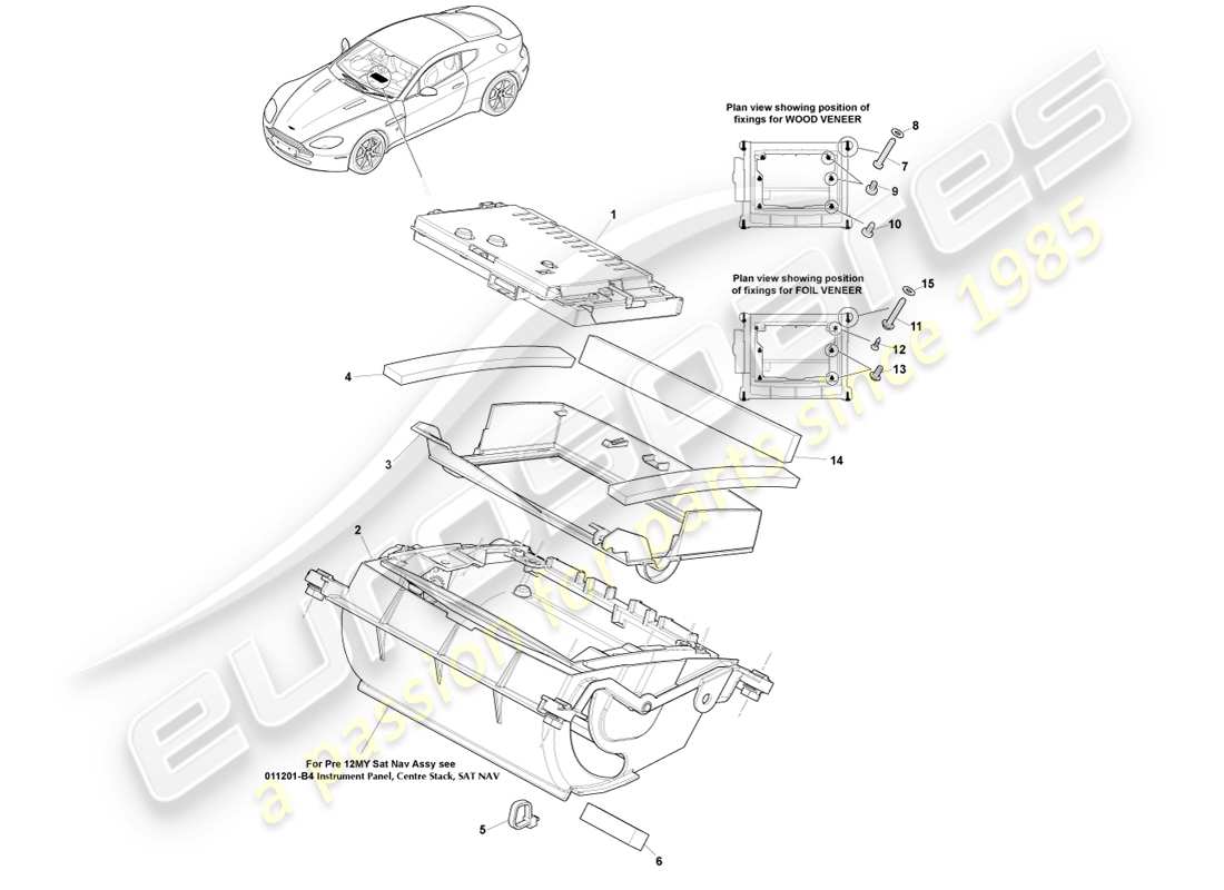 aston martin v8 vantage (2007) display di navigazione, diagramma delle parti 12my