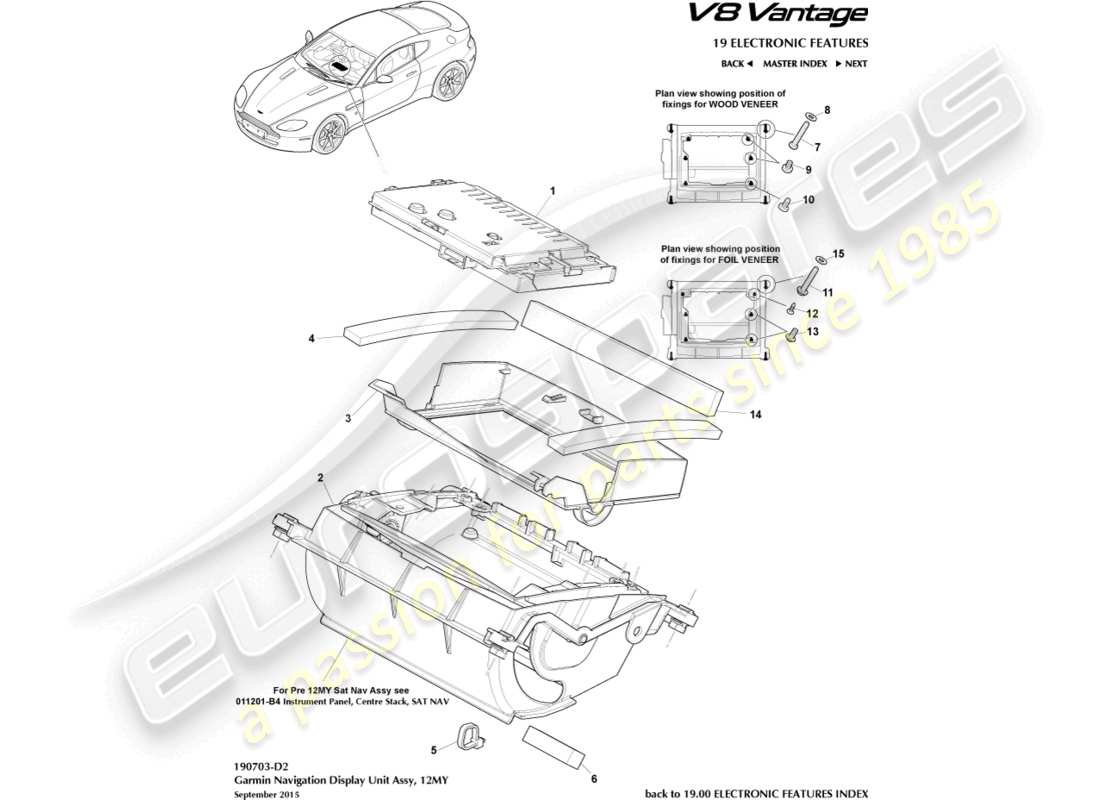 aston martin v8 vantage (2012) display di navigazione, diagramma delle parti 12my