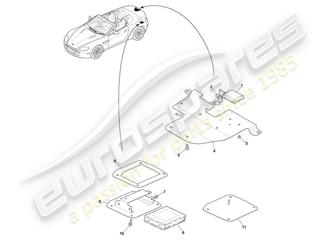 aston martin v8 vantage (2005) antenna sdars, diagramma delle parti della roadster