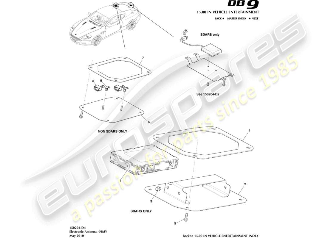 aston martin db9 (2009) antenna elettronica, 09my diagramma delle parti