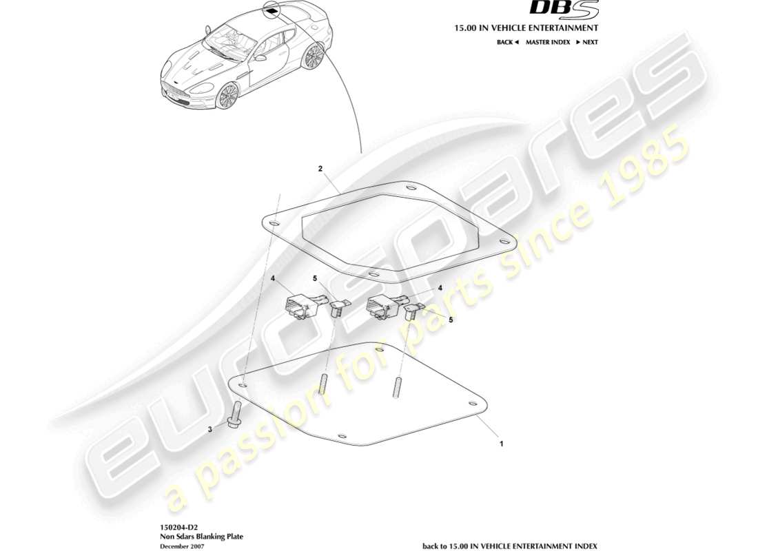 aston martin dbs (2014) nicht sdars-blindplatte teilediagramm